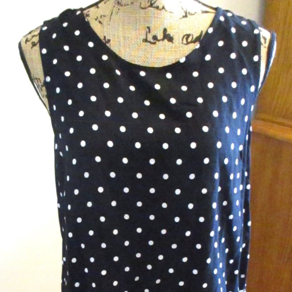 Kenar Womens Sleeveless Tank Top, Black & White Polka Dot, Back Buttons, Size M